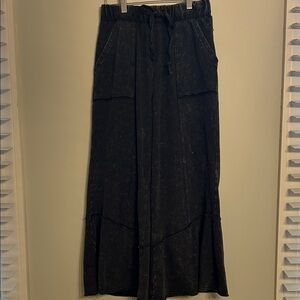 Zenana Outfitters Washed Black Wide Leg Drawstring Pants